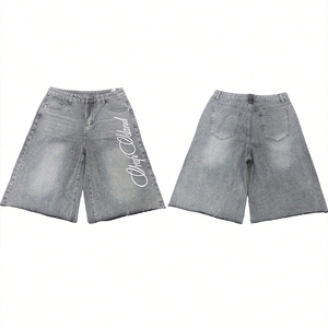 مخصص للرجال Y2K الهيب هوب حجر الراين الدنيم السراويل المتعثرة غسلها Jorts خمر سحاب يطير السراويل الطباعة القطنية - Product Image 6