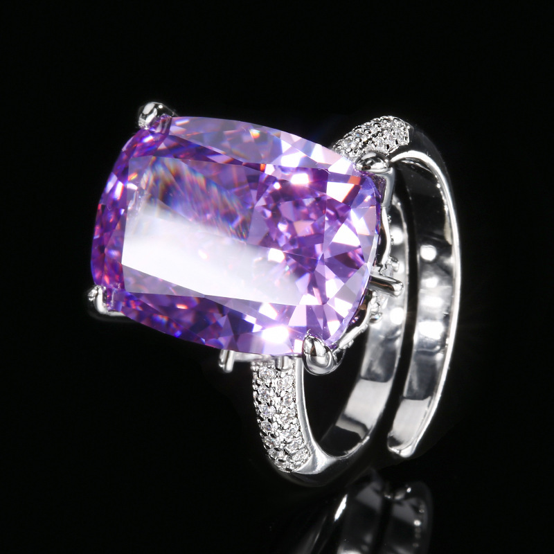 adjustable size Ice Flower cut purple diamond ring