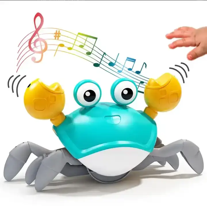 Best Seller Fun Moving Toy para Bebês Brinquedo Musical Interativo com Evitar Automaticamente Obstáculos Light Up Crawling Crab Brinquedos