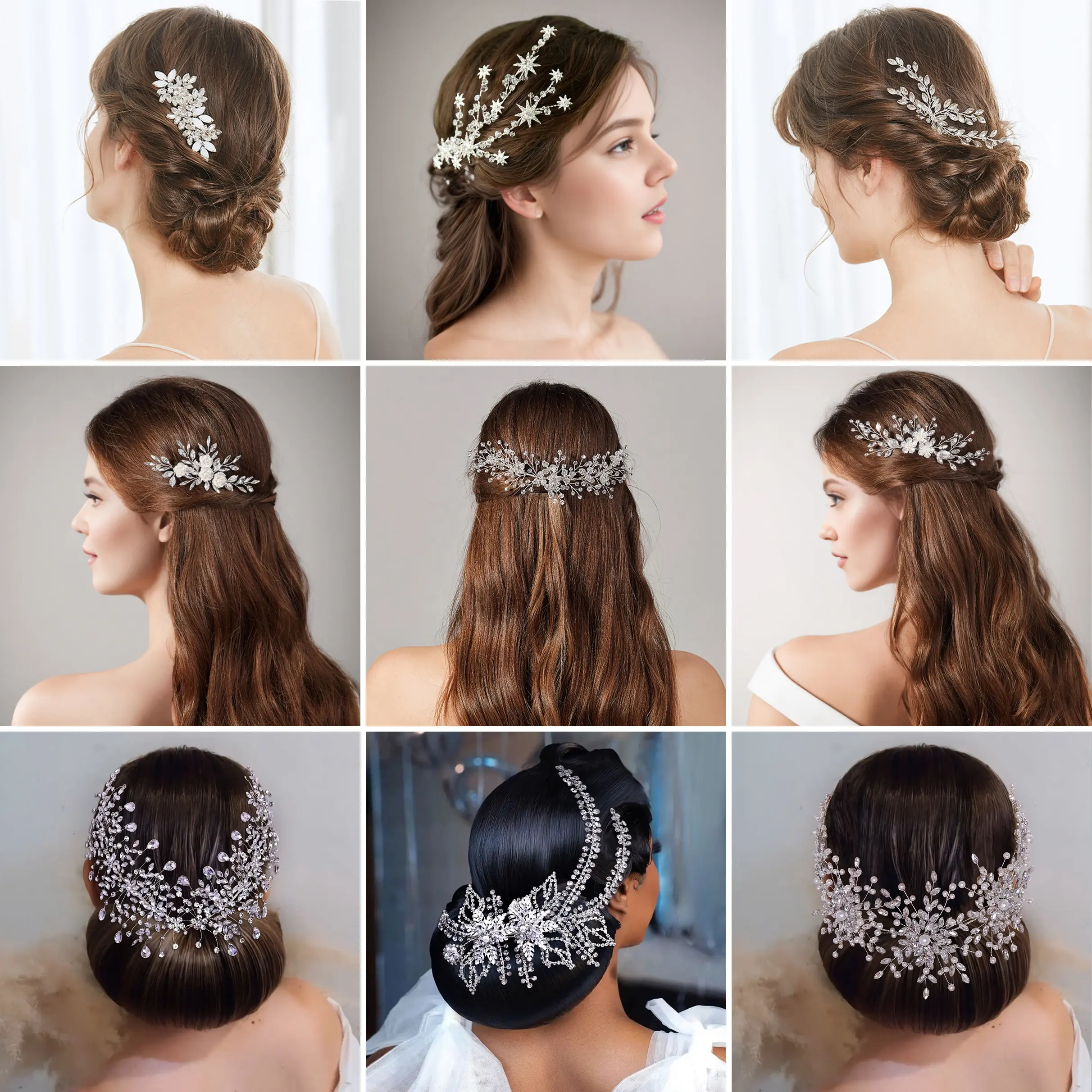 Accessoires de cheveux de mariée en strass faits à la main, coiffe de luxe pour mariage, épingles à cheveux pour femmes, diadème