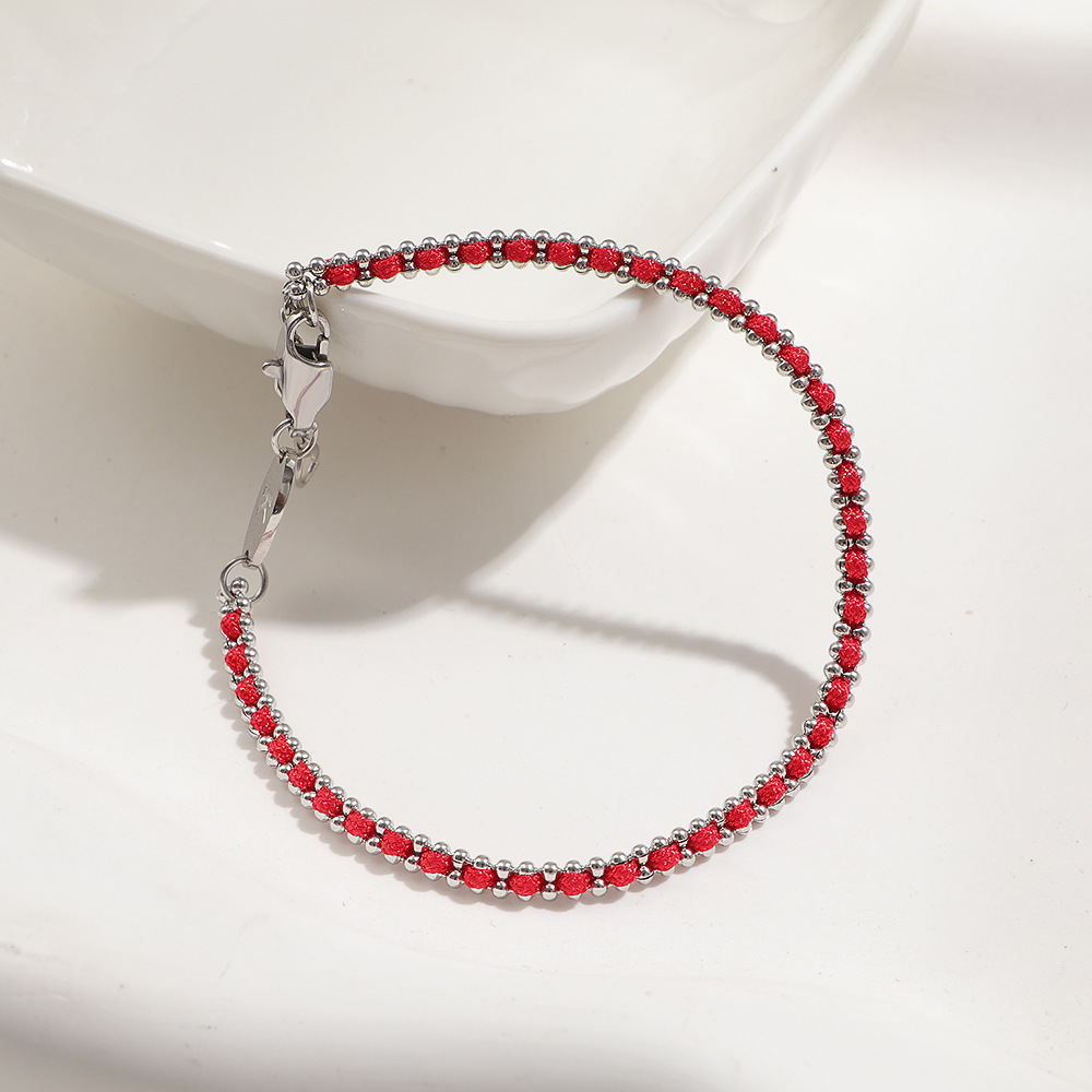 bracelet en corde rouge tressée couleur acier