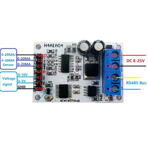 4-20MA DC 12V 2ch 0-20MA Strom analoge Erfassung RS485 Modbus RTU ADC-Modul für die Messung von SPS-Instrumenten