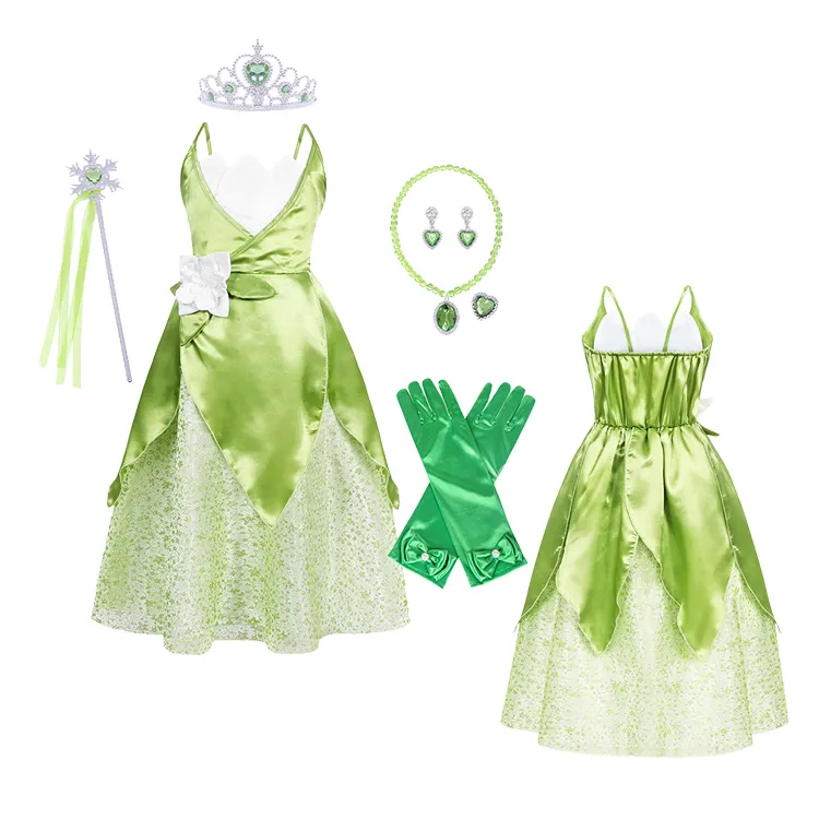 Костюм принцессы-лягушки для девочек, карнавальное платье в стиле тианы для косплея по мотивам фильма, ролевые игры принцессы, вечернее праздничное платье для девочек
