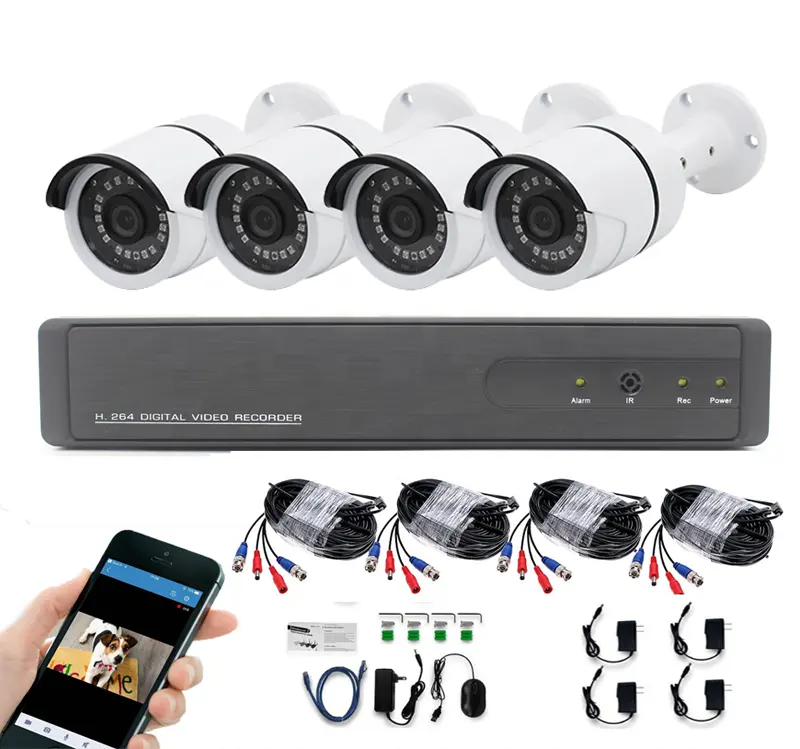 Kit de cámara Cctv de Seguridad para el hogar, Kit de 4 canales de visión nocturna Ahd Nvr, impermeable al aire libre, H.264, 720p, 1080p, 4 Uds.