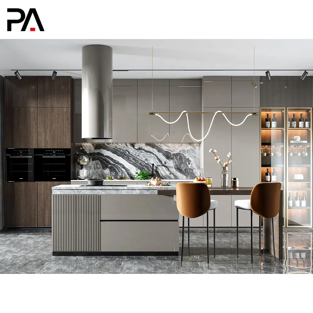 Muebles de cocina modernos de mdf, gabinete modular personalizado PA