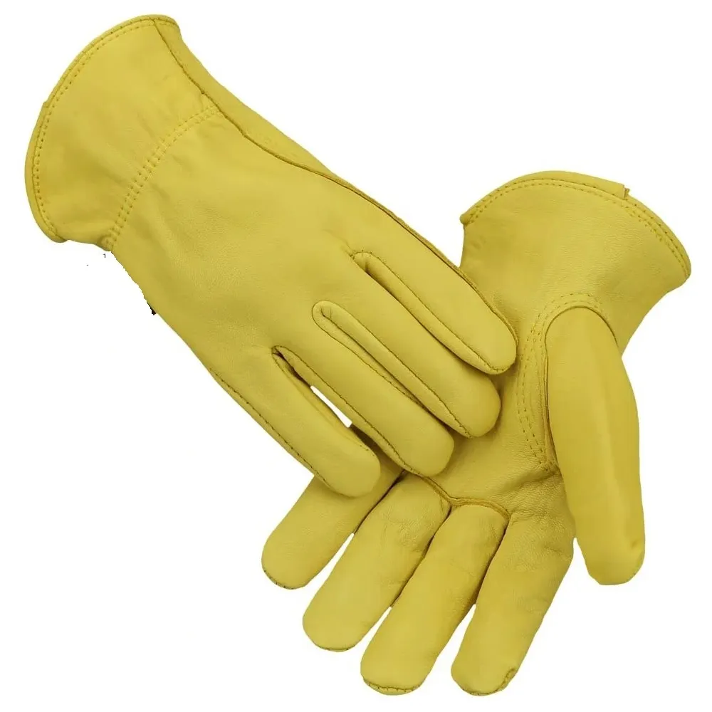 Guantes de trabajo de piel de cabra para motocicleta, protectores de manos de cuero con estampado de pantalla de seguridad, anticortes, calidad superior