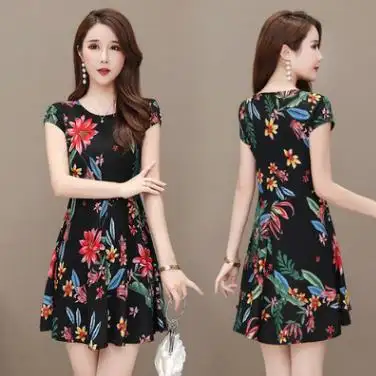 Vestido feminino estampa de flores, roupas coreanas populares