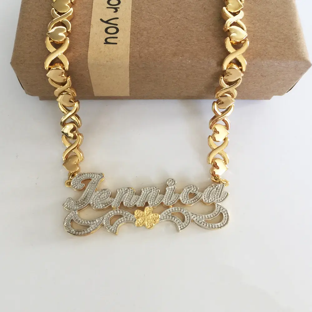 XOXO-Collar personalizado con nombre y letras para mujer, colgante con cabeza de diamante, nombre personalizado