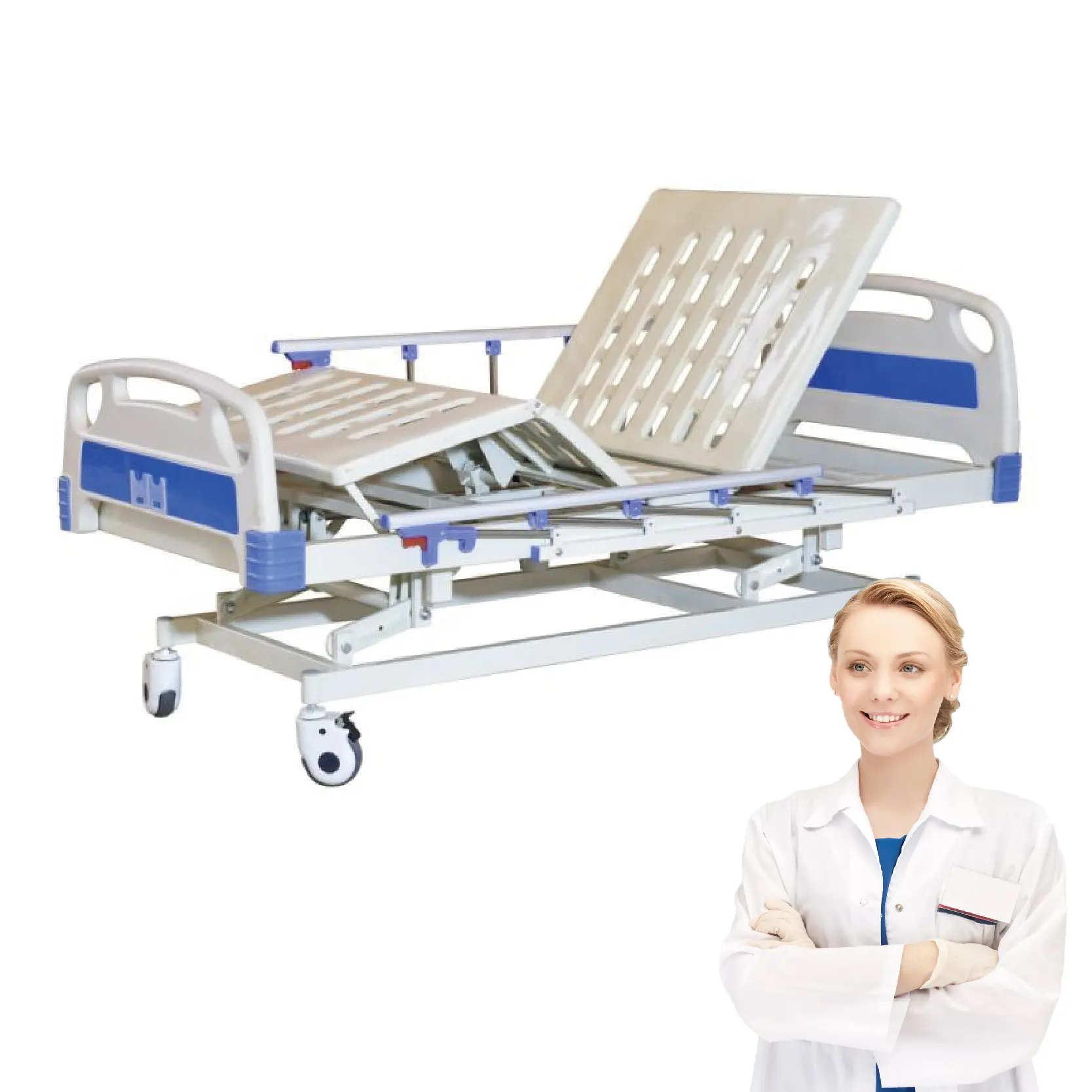 Cama de hospital elétrica motorizada de venda por atacado de fábrica com controle remoto manual, triplo triplo de três funções