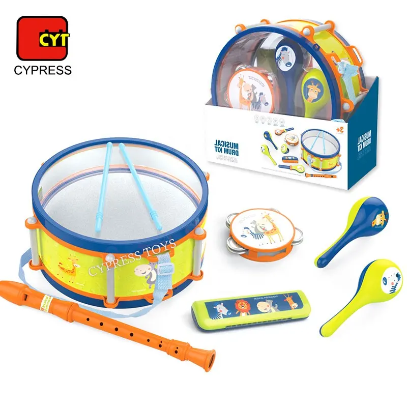 Conjunto de instrumentos musicais de cartoon mini, conjunto de tambor para bebês, 2020