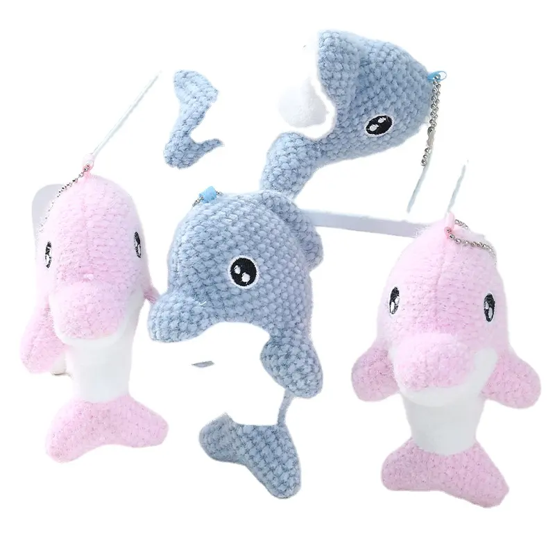 Saco pingente acessórios desenhos animados bonecas atacado pelúcia tricô pequeno golfinho pelúcia brinquedos oceano rosa golfinhos