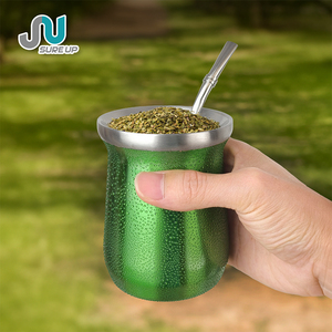 Double Walled CalabazaSouthamerica 260ml Stainless Steel Gourd Tea Yerba Mate Cup Mug Tumbler with Lid Bombilla