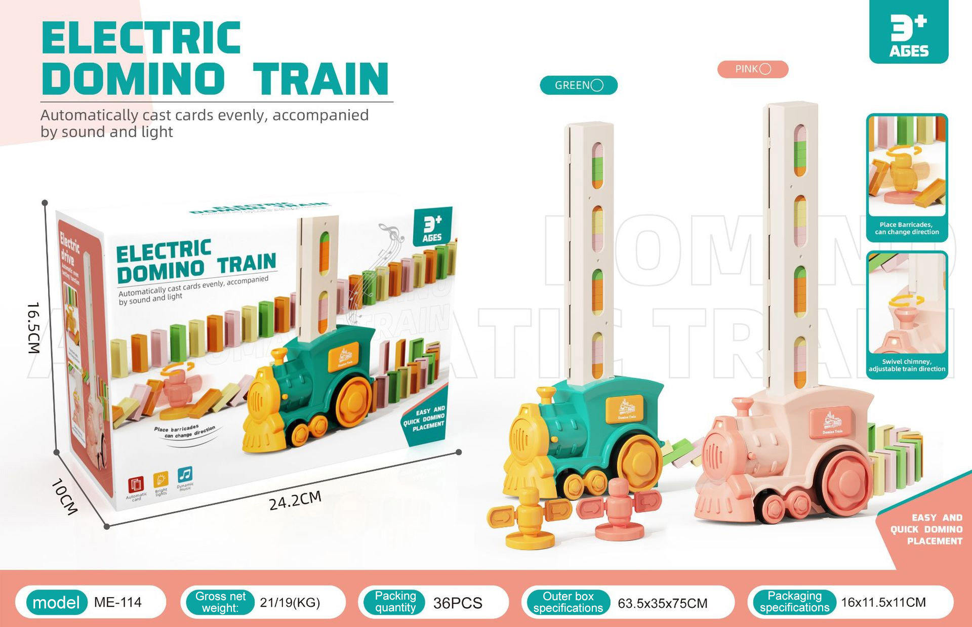 Pink Domino Car +60 Dominoes + roadblock 520g - Color Box