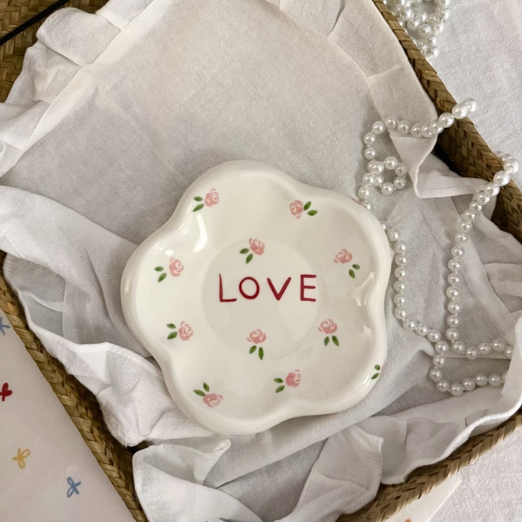LOVE pink rose Dish