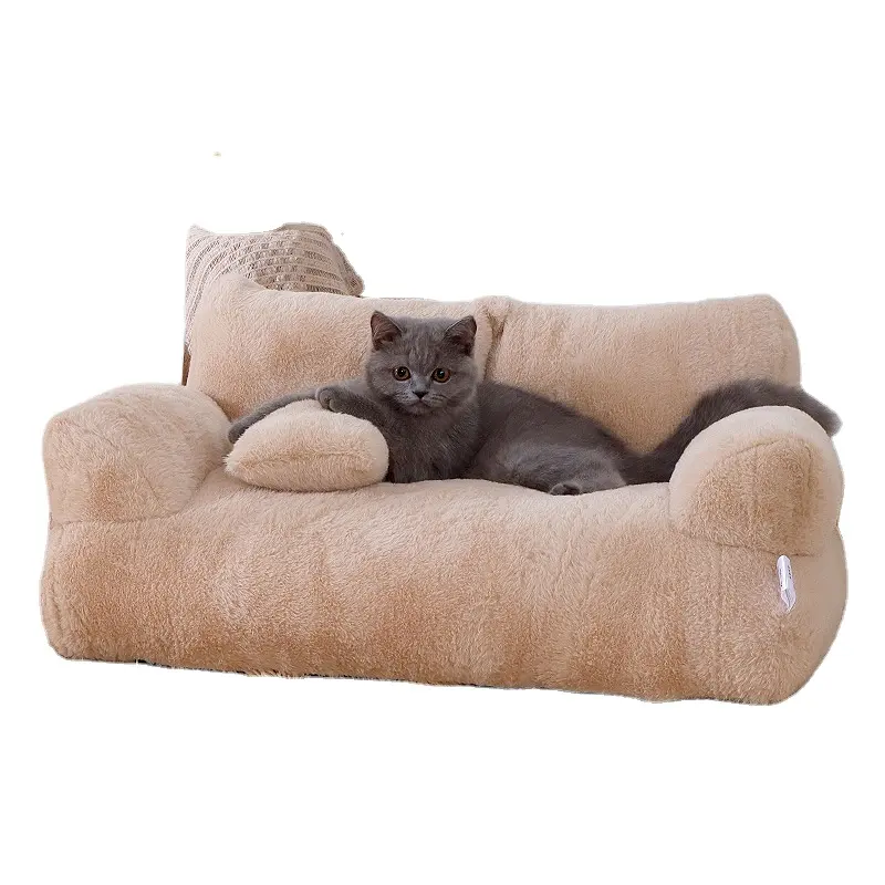 枕付きペットソファベッドキャットソファ洗えるカバー滑り止め底付き犬用ベッドふわふわキャットソファペット家具猫製品