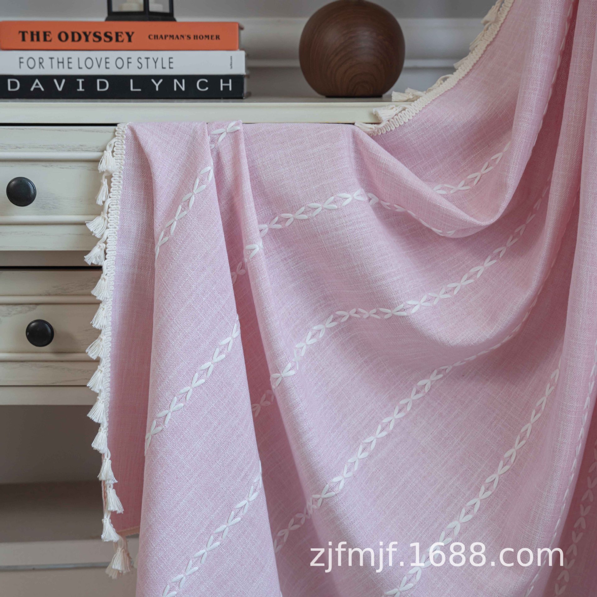 pink multiple lines beige tassel