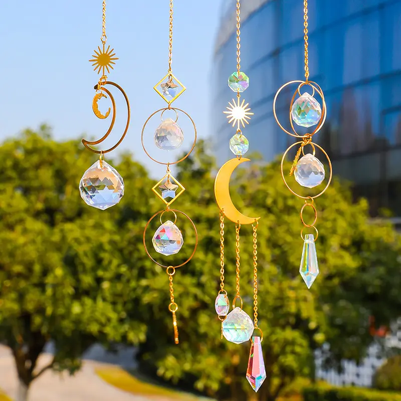 Venta al por mayor Fase lunar Cristal Suncatcher Crystal Wind Chimes Crystal Sun Catcher para la decoración del hogar Decoración del jardín