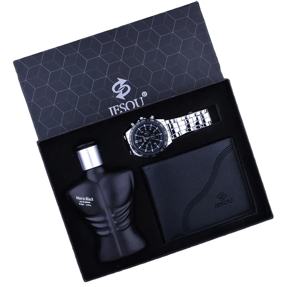 Nuevo ambiente elegante reloj de cuarzo Correa Perfume tres piezas padre día cumpleaños regalo hombres exquisito traje