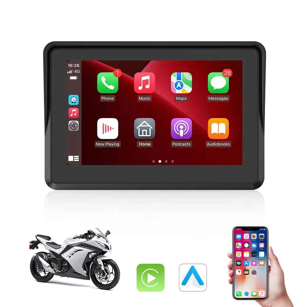 CARABC Moto Gps Carplay Pantalla Motocicleta Pantalla Inalámbrica Android Auto Pantalla 5 pulgadas Navegación inalámbrica a prueba de agua