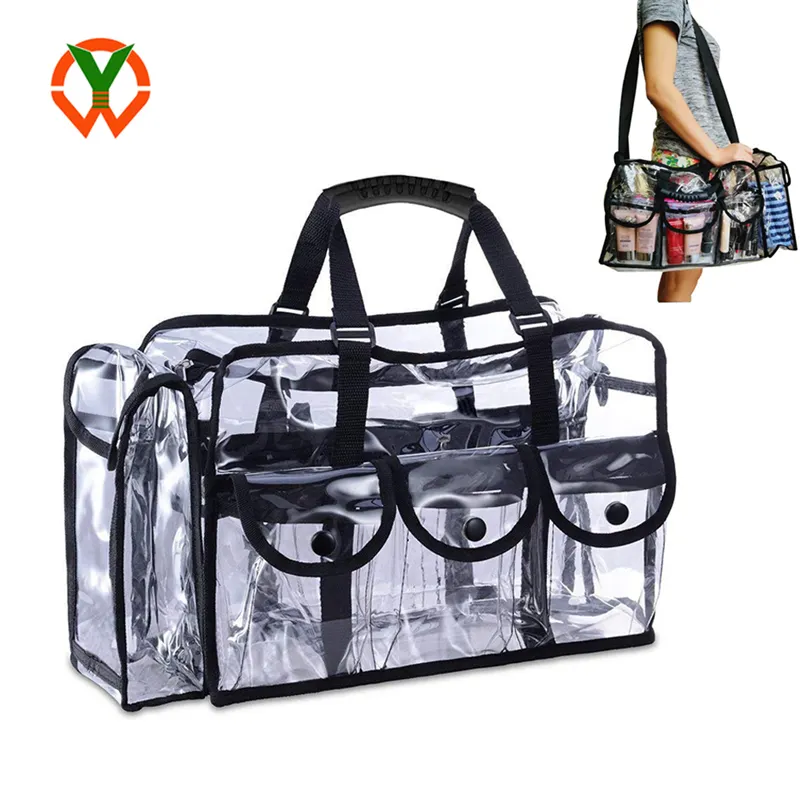 사용자 정의 로고 여성 여행 방수 화장품 가방 주최자 대형 투명 PVC 메이크업 가방 케이스