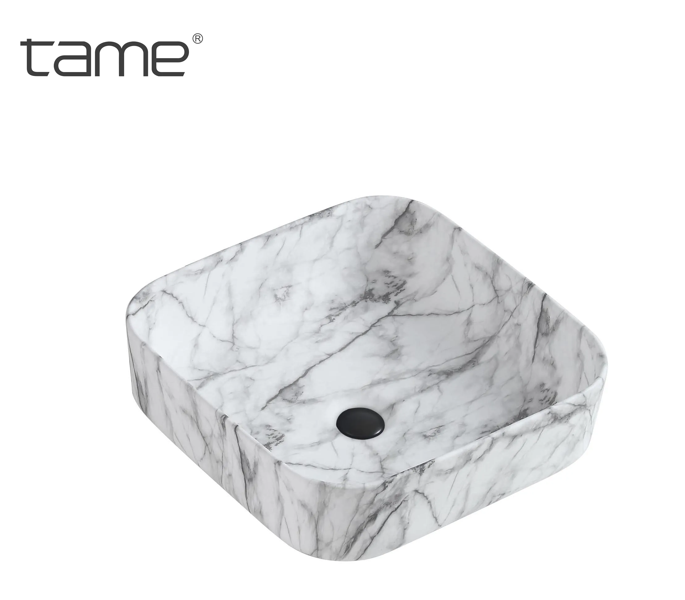 TAME PZ6134-M6 Porcelaine Marbre Design Carrelage Blanc Impression par transfert d'eau Comptoir carré Lavabo de table