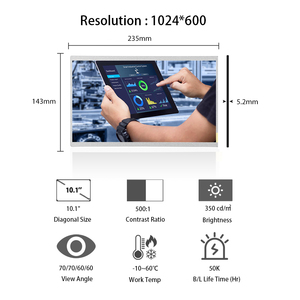 AUO 10.1インチ1024x600周りIPS工業用ハンドヘルドターミナルLCDディスプレイ10.1インチ容量タッチなしLCDモジュール - Product Image 1