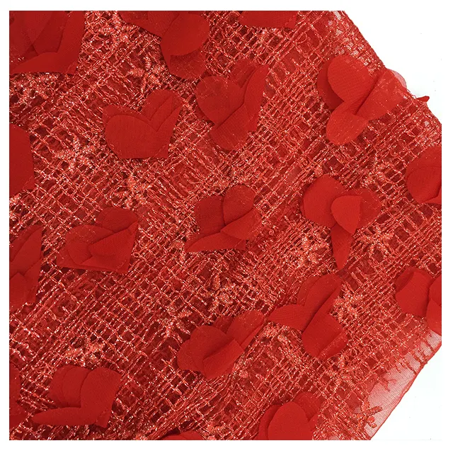 Malla de encaje liso bordado 3D flor rojo bebé niños niñas niños mujeres boda prendas tela