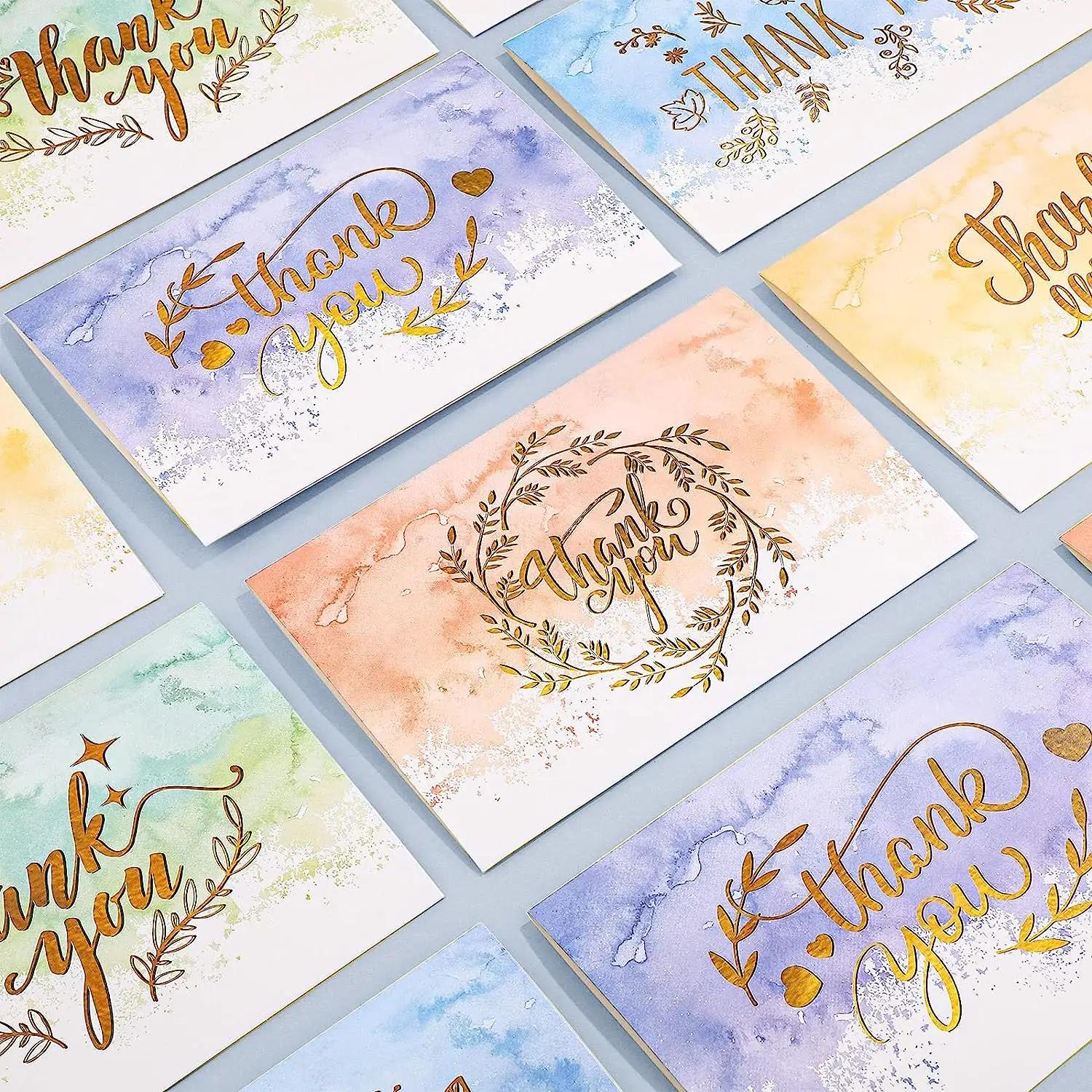Ensemble de cartes de remerciement aquarelle avec enveloppes et autocollants Paquet de notes en vrac parfait pour la fête d'anniversaire de mariage de bébé