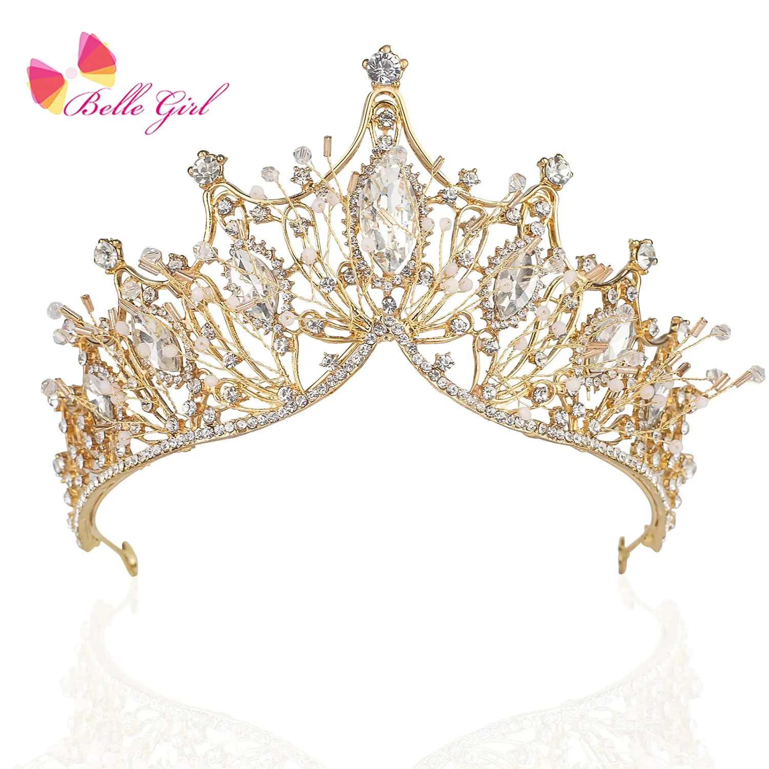 Belleworld tiaras de coroa para casamento, acessórios de coroa de noiva para cabelo, artesanal, elegante, princesa barroca