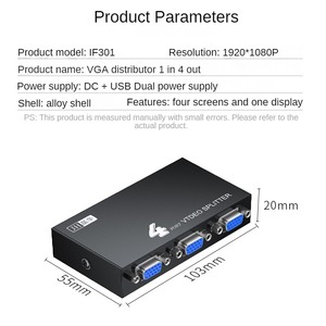<strong>VGA</strong> Screen <strong>Splitter</strong> <strong>1</strong> in 4 Out 250MHz Computer Host Simultaneously <strong>Outputs</strong> 4 Identical Video Frames 1080p