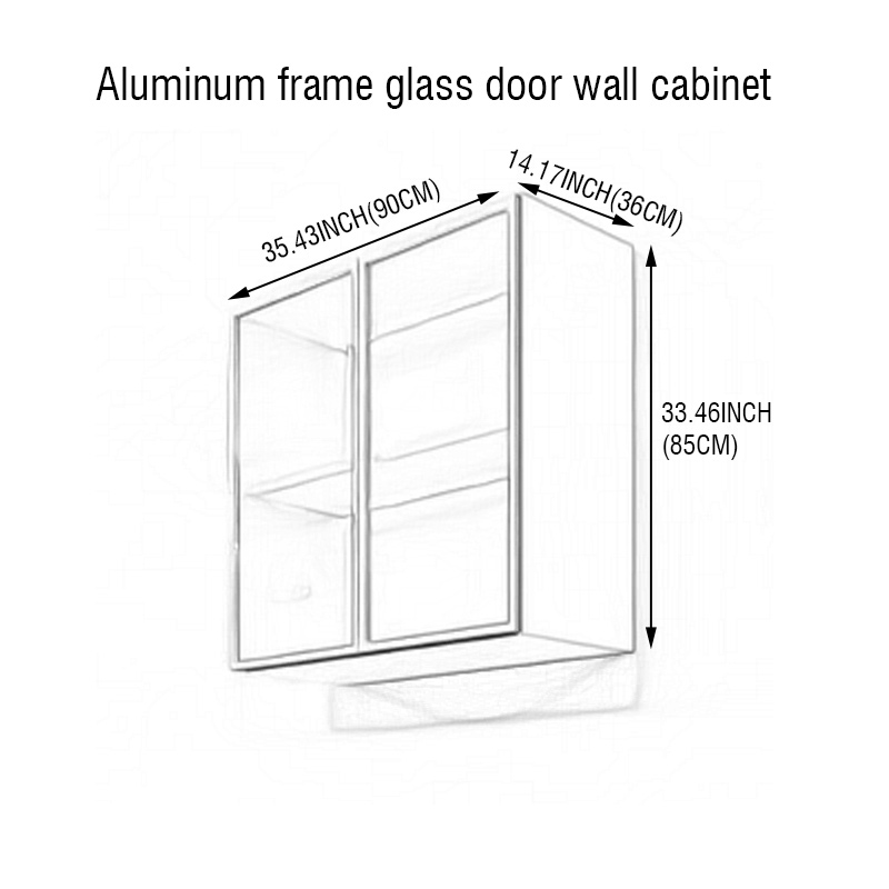 Armoire murale avec porte en verre et cadre en aluminium, 90*85*36 cm