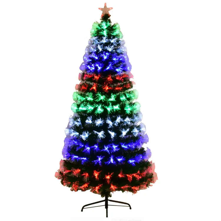 Soporte de lote mixto Árbol de Navidad artificial Luces LED multicolores Árbol de Navidad de fibra óptica preiluminado