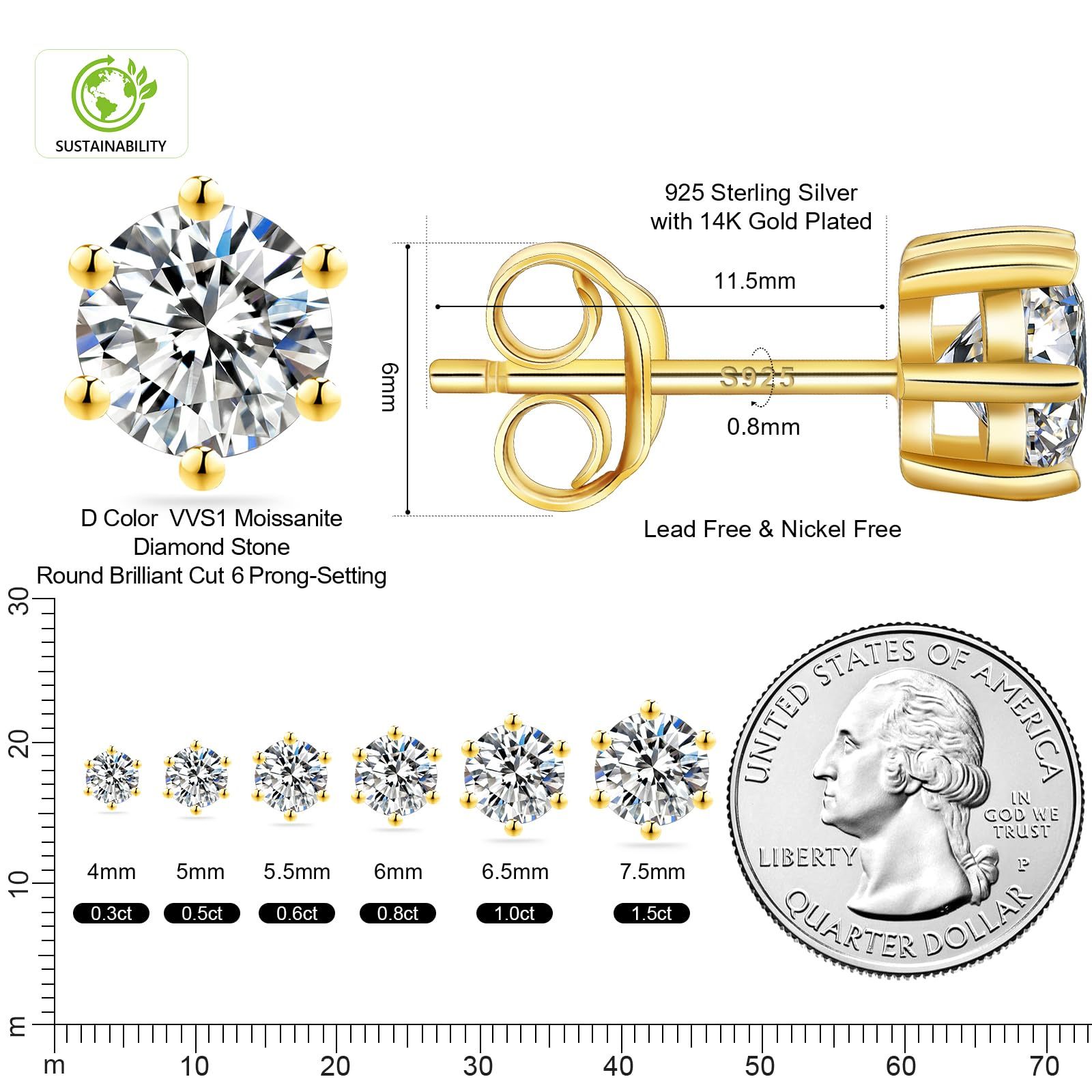 Gold-6 Claw Stud