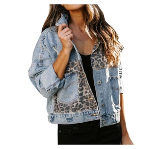<span class=keywords><strong>TopQuality</strong></span>女性用デニムジャケットヒョウ柄パッチワークトップス秋冬の必需品