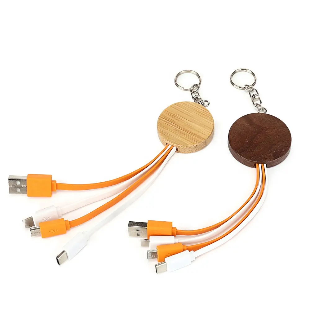 Logotipo personalizado Cargador USB multifunción 3 en 1 USB Llavero ECO Trigo Paja tipo C Cable de carga para iPhone y Android