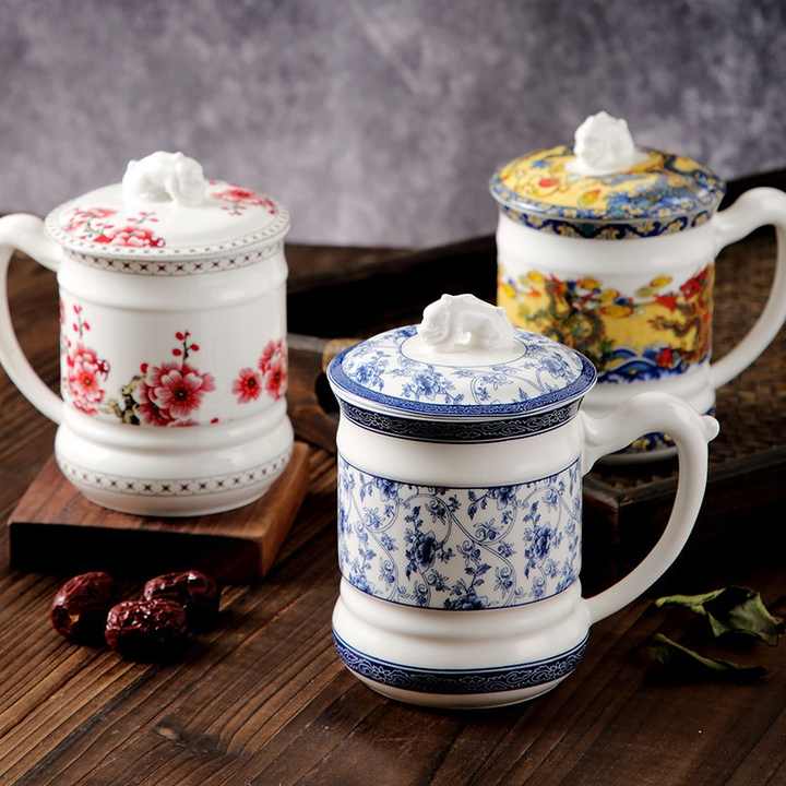 Mug Hotel Tea House Blue and White Porcelain Cup Meeting Bone China Dragon Drinking Water with Cover Ceramic Tea