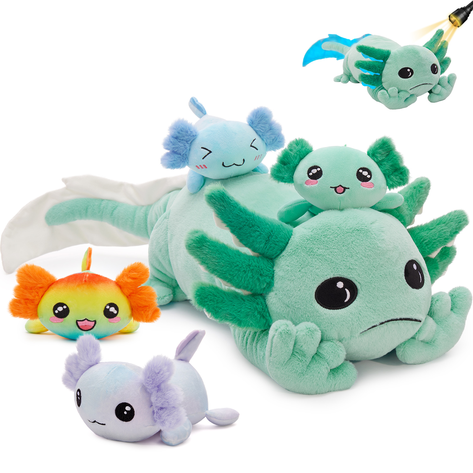 Ensemble de peluche axolotl vert mère bébé