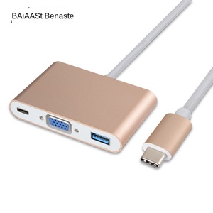 Adaptador USB 3,1 Tipo-C a VGA con fuente de alimentación Convertidor de chaqueta de PVC tres en uno
