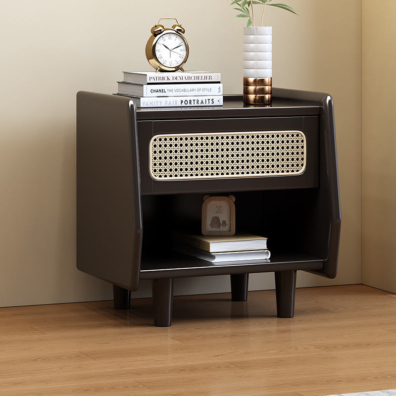 Natural wood-colored rattan bedside table