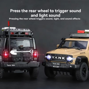 1:24 ölçekli Diecast Model tankı 300 Off-Road modifikasyon ses işık geri çekme kapı açık Metal araba modu dekorasyon toplamak için - Product Image 2