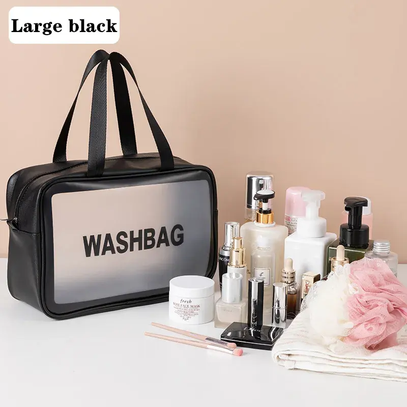 Trousse de maquillage transparente avec logo personnalisé Pinceau de maquillage transparent en PVC pour femmes Pochette pour soins de la peau Trousse de toilette cosmétique