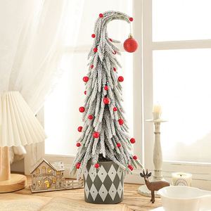 Yüksek kaliteli yapay çarpık boyun noel ağacı simülasyon Mini yeşil masaüstü süs kar kırmızı meyve Pot yeni yıl - Product Image 3