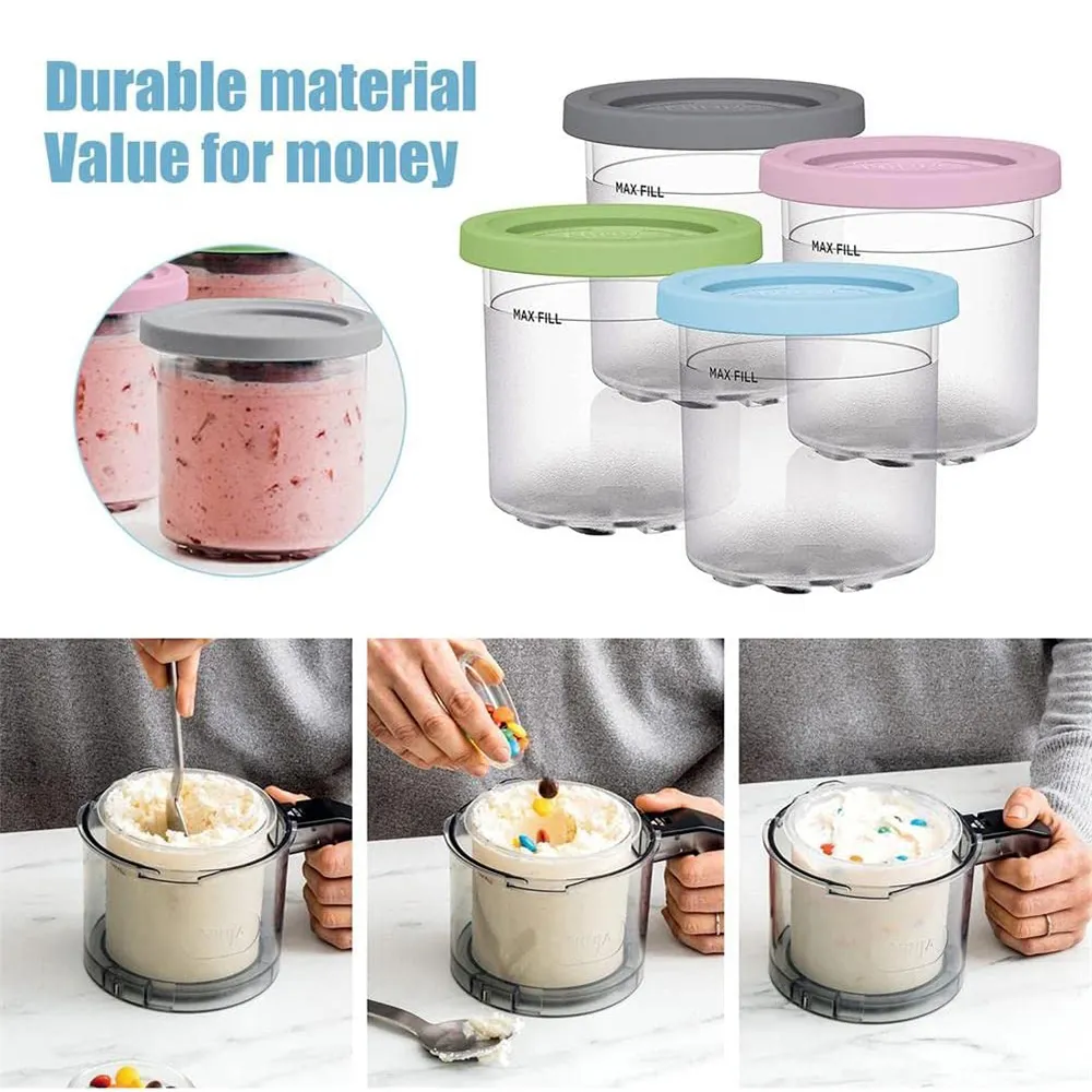 Substituição de recipientes para Ninja Creami Pintas e tampas 4 Pack,16oz copos compatível com NC300 NC299AMZ série Ice Cream Makers