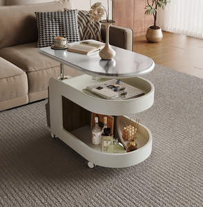 Mesa de centro multifuncional para muebles crema con ruedas, mesa de centro ajustable con parte superior elevada móvil, almacenamiento de espacio pequeño, mesa de centro para el hogar - Product Image 4