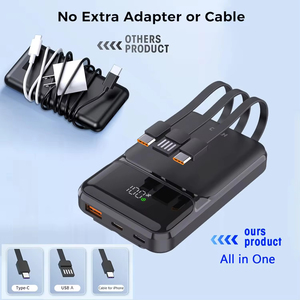 HYTO Power Bank con Cables Integrados Paquete de Batería USB 4 Salidas 3 Entradas Pantalla LED Tipo C 10000mAh 20000mAh Powerbank Portátil - Product Image 3