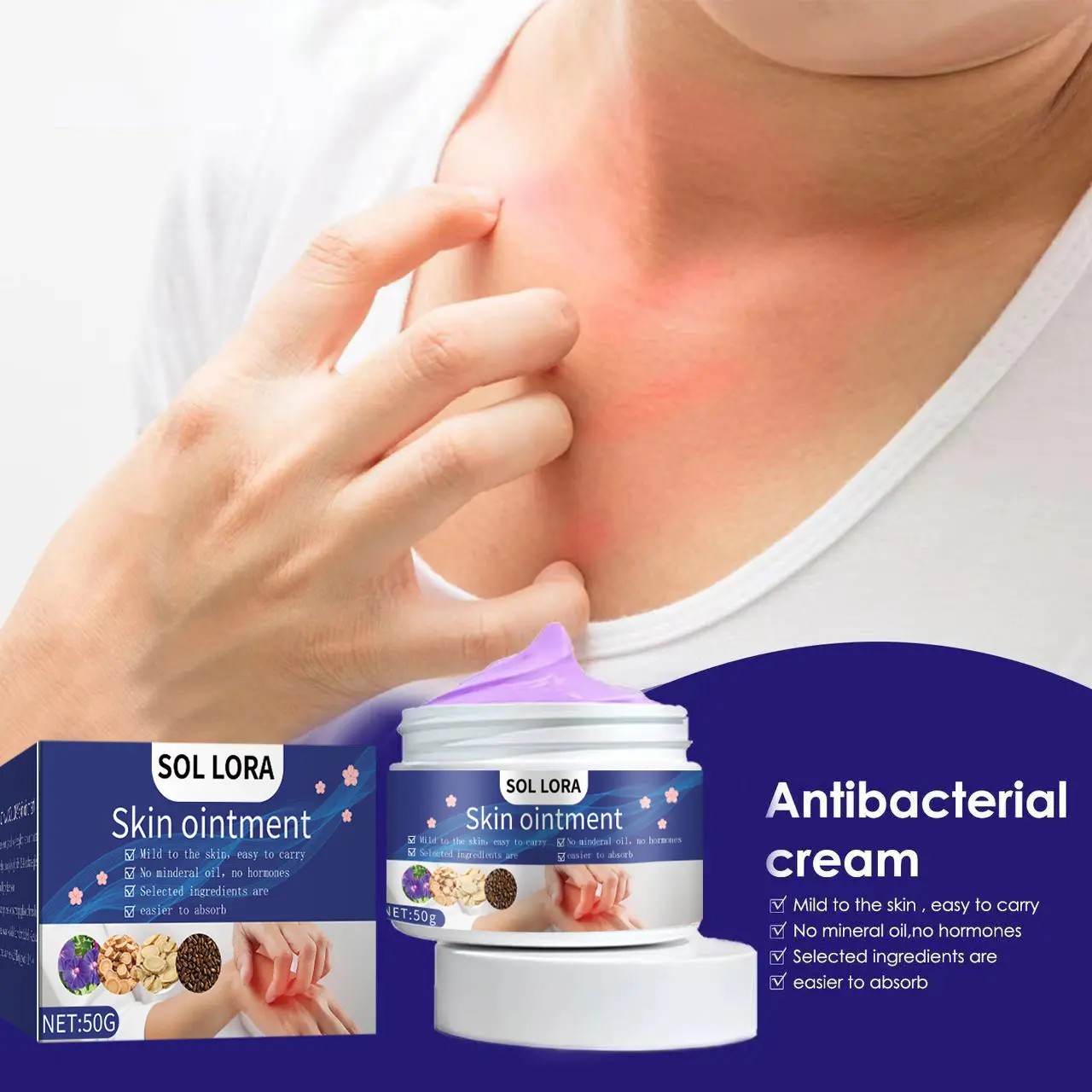 Pomada antibacteriana anti-coceira e antipruriginosa para psoríase e dermatite, creme 30g para reparo da pele