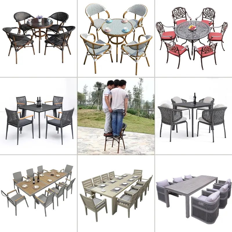 Mobilier de terrasse en aluminium plastique Patio jardin Fauteuil d'extérieur Table basse et ensembles de chaises 10 places 4-6 personnes Fauteuil