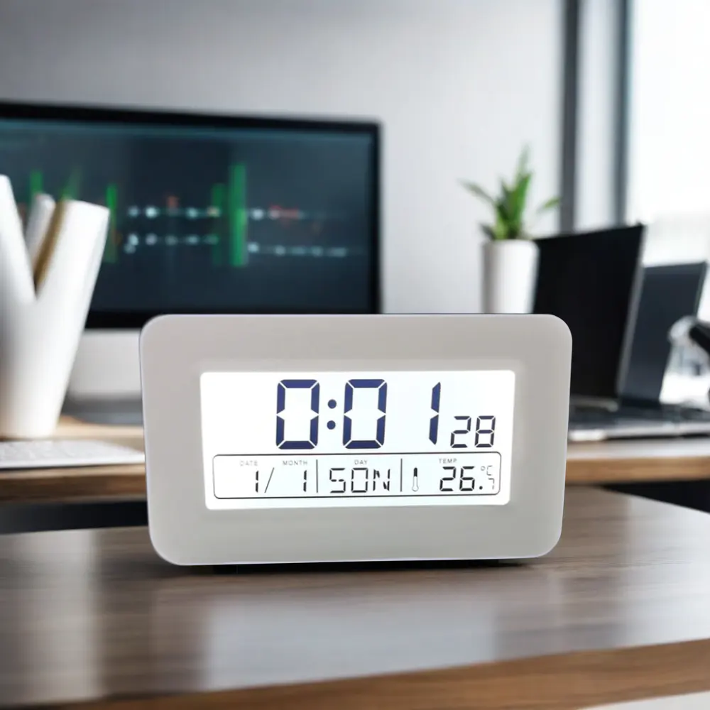 ساعة طاولة ذكية مزودة بمنفذ USB ساعة منبه رقمية مزودة بشاشة عرض LCD للمكاتب والمطابخ وغرف المعيشة مصنوعة من البلاستيك