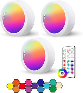 3AA pille çalışan LED itme dokunun dolap dokunmatik altında kabine raf ışığı RGB LED Puck ışıkları uzaktan - Product Image 1