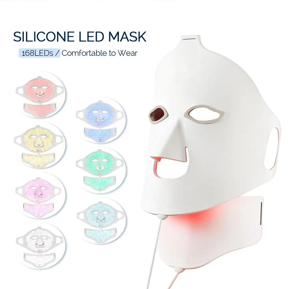 Alta efficacia più recente aggiornamento in silicone versione 7 Led di terapia della luce del viso e del collo maschera per la cura della pelle maschera facciale